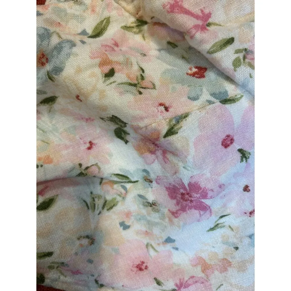 ABERCROMBIE & FITCH Women's MEDIUM Cropped Top Ditsy Floral Linen Puff Sleeve